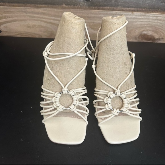 PAIGE Espadrille Sandals Size 8 Beige Leather Slip On Ankle Tie Wedge Heels - Picture 6 of 10